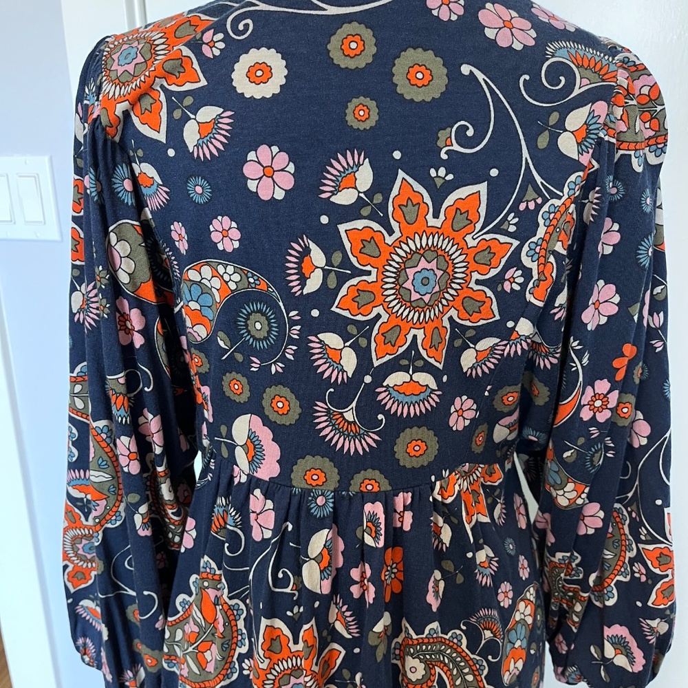 Boden Notch Neck Midi Dress - Navy Paisley Print - Picture 2 of 6